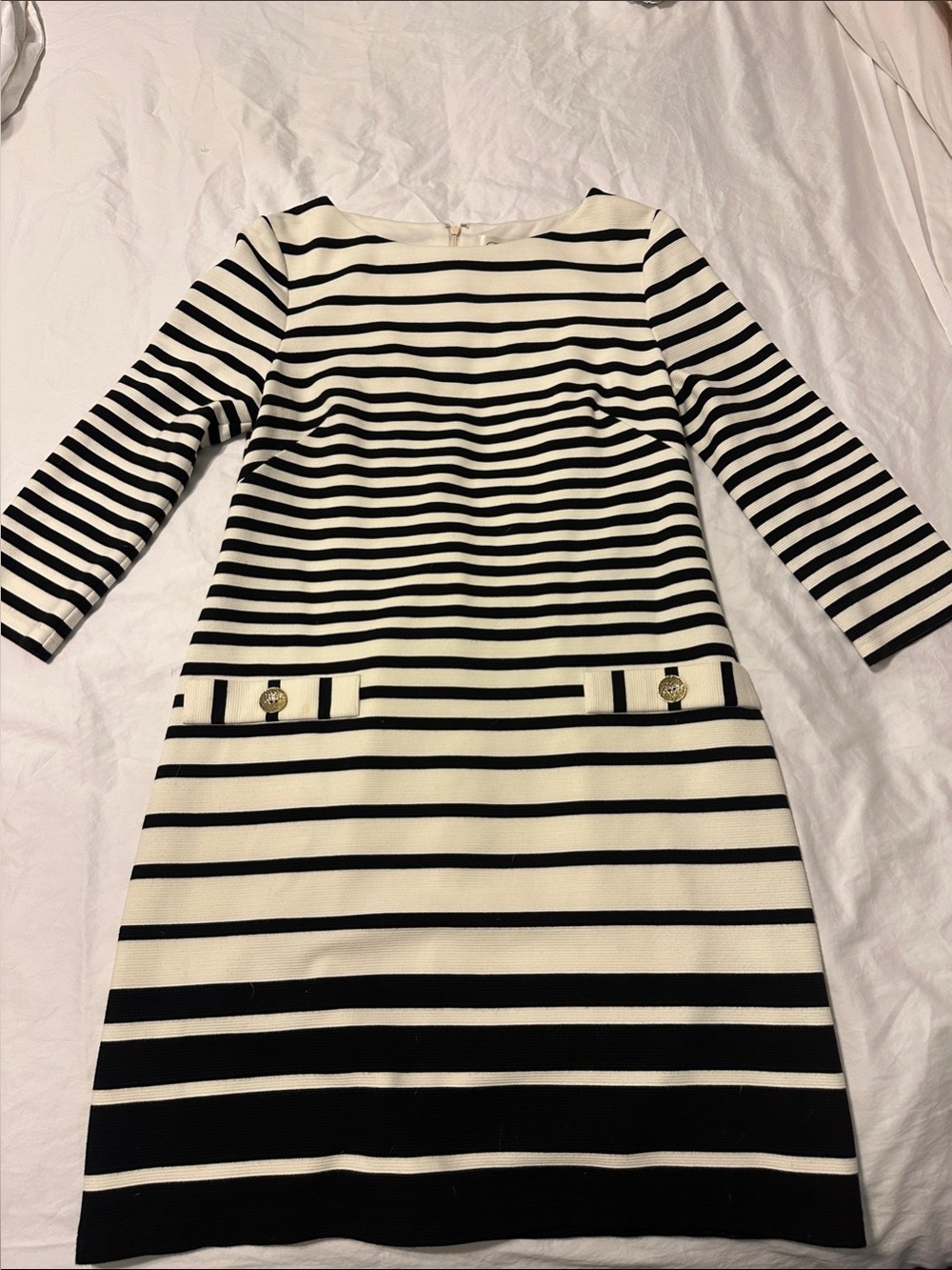 Eliza J Black & White Striped Long Sleeve Dress